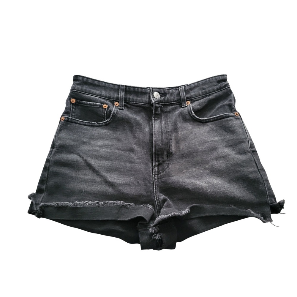 American Eagle Denim Shorts Women 6 Black High Rise Raw Hem Stretch Distressed
